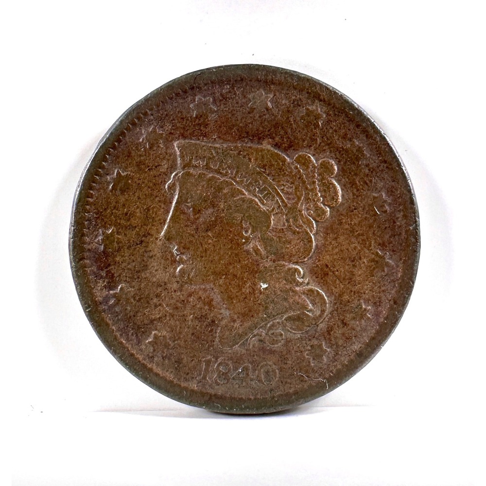 US Mint 1840 Braided Hair Large Cent One Cent Copper Fair Antique‎ Coin 1c